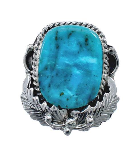 Scalloped Leaf Sterling Silver Turquoise Navajo Ring Size Size 10 AX128464